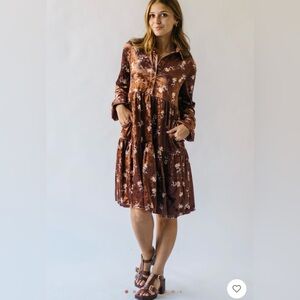 Polagram Floral Long Sleeve Dress - Brown Velvet Size L
